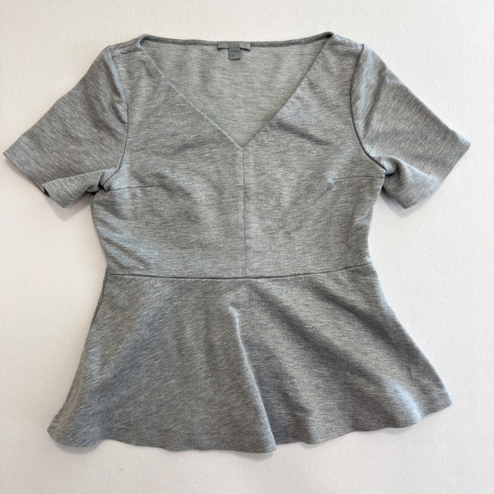 COS Peplum Top Small Gray V-Neck Short Sleeve Minimalist Quiet Luxury Top